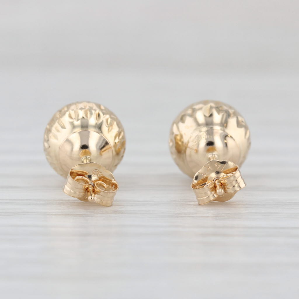 Small Textured Bead Stud Earrings 14k Yellow Gold 7.8mm Studs