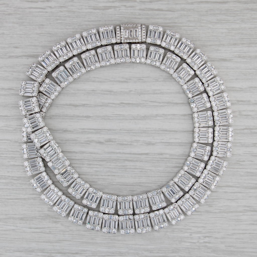 Cubic Zirconia Statement Tennis Necklace Silver Toned 20" 9.6mm