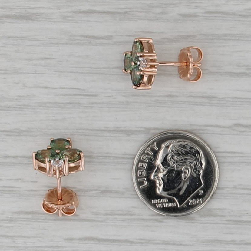 2.90ctw Zircon Green Sapphire Stud Earrings 10k Rose Gold Studs