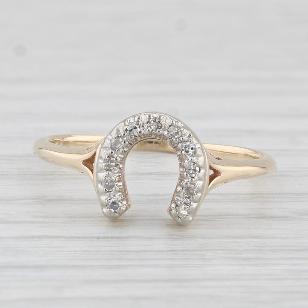 Light Gray Diamond Horseshoe Ring 10k Yellow Gold Size 8.25 Western Luck