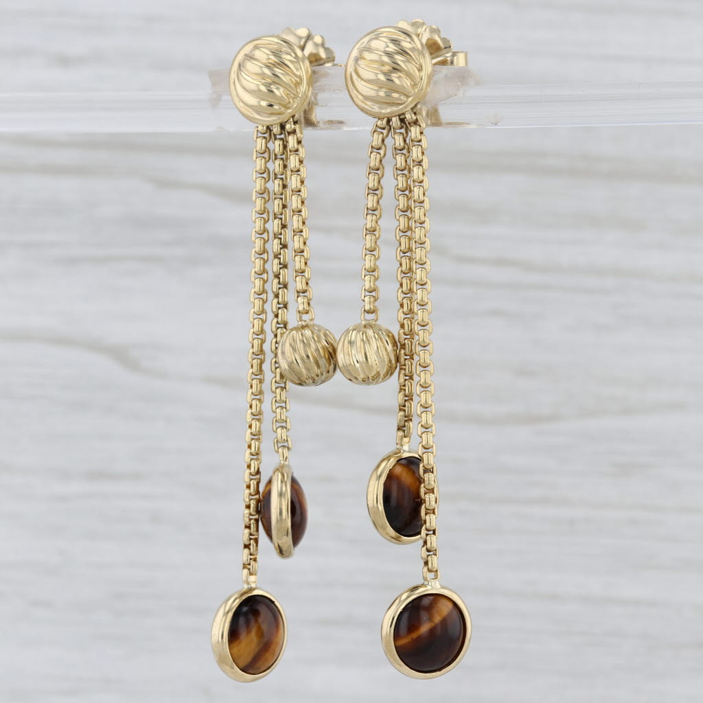 David Yurman Tiger's Eye Dangle Fringe Earrings 18k Yellow Gold