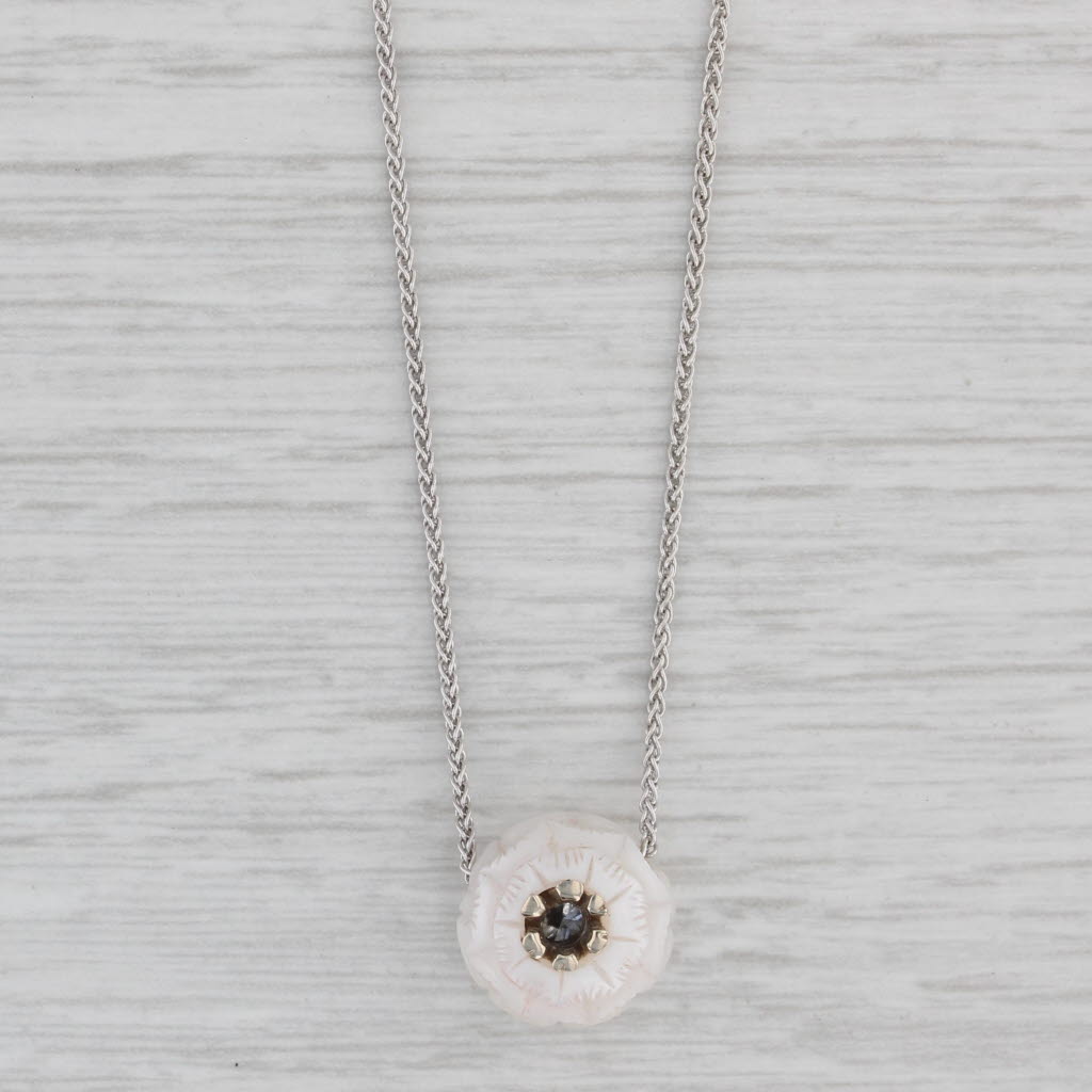 Gray New Cultured Pearl Flower Diamond Pendant Necklace 14k Gold Galatea 18"