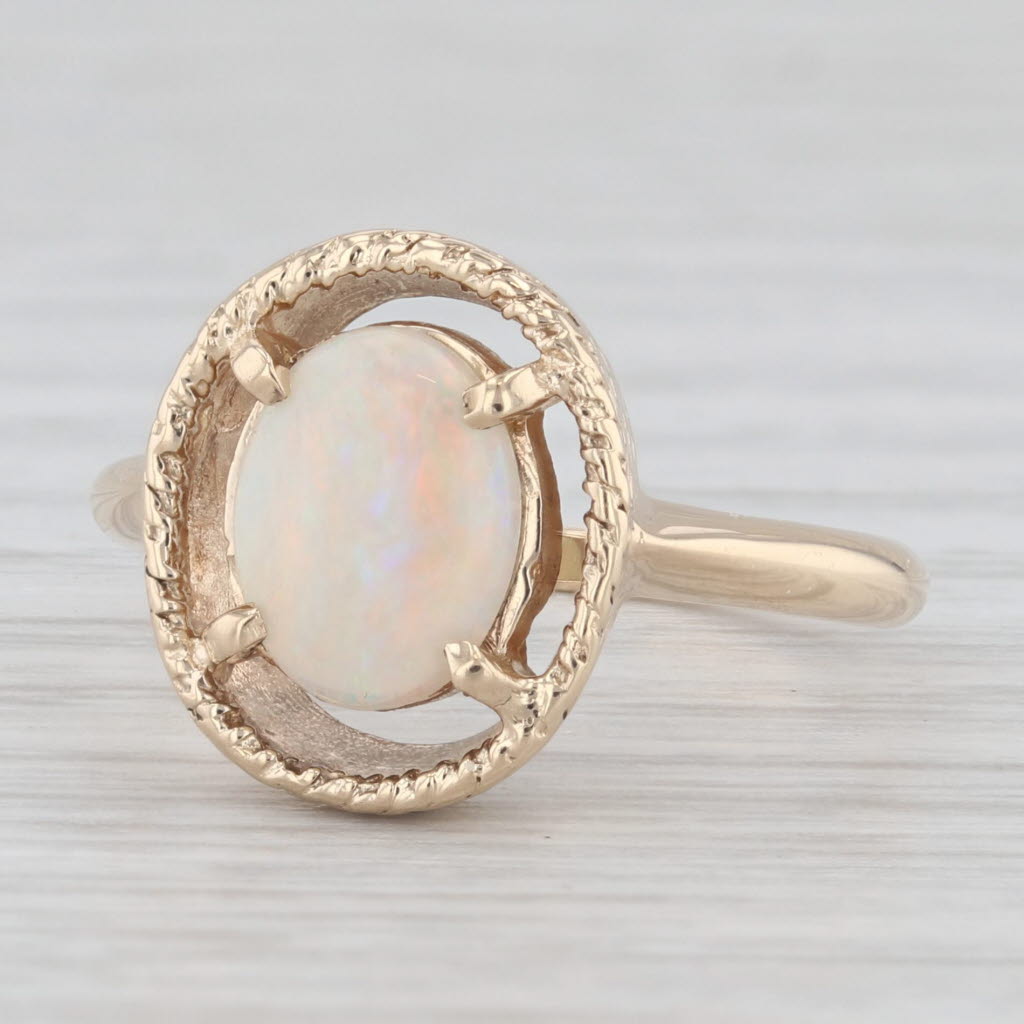 Light Gray Oval Opal Solitaire Ring 10k Yellow Gold Size 6.5