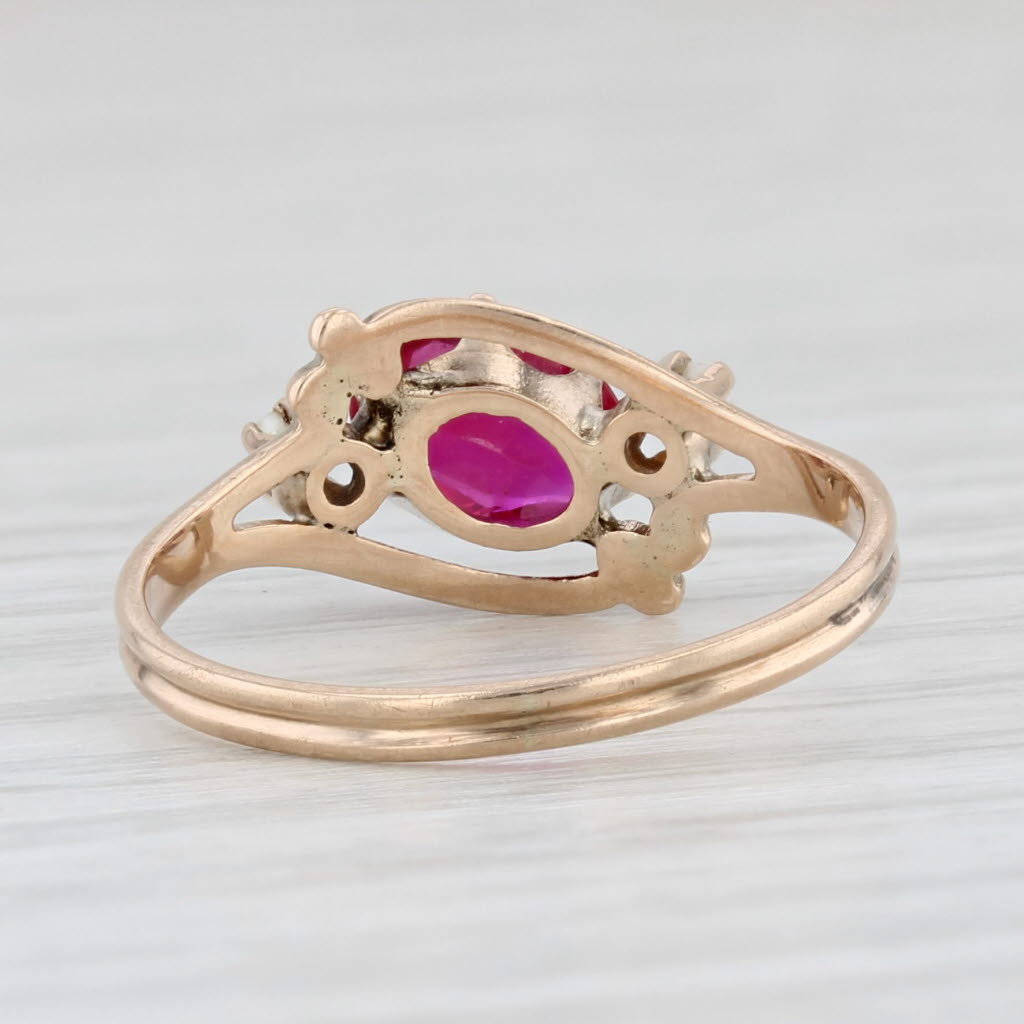 Light Gray Vintage Oval Lab Created Ruby Pearl Ring 10k Yellow Gold Size 5.5