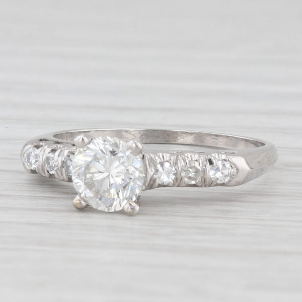 Vintage 0.92ct Round Diamond Engagement Ring 14k White Gold Size 6.25