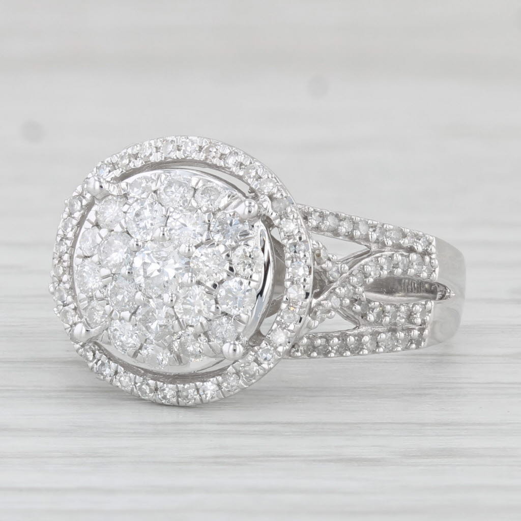 Light Gray 1ctw Diamond Cluster Halo Ring 14k White Gold Size 7.25