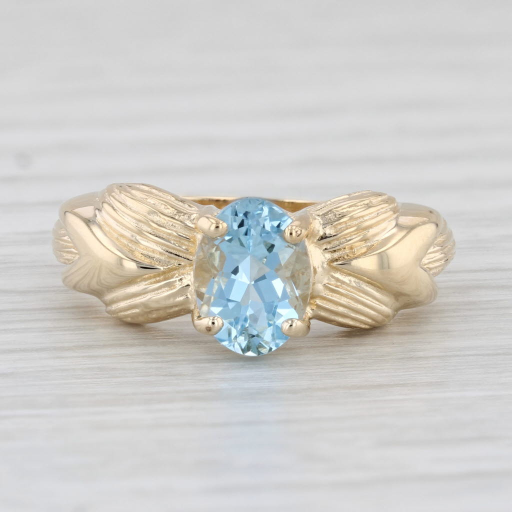 Light Gray 1.17ct Oval Solitaire Aquamarine Ring 14k Yellow Gold Size 7.25