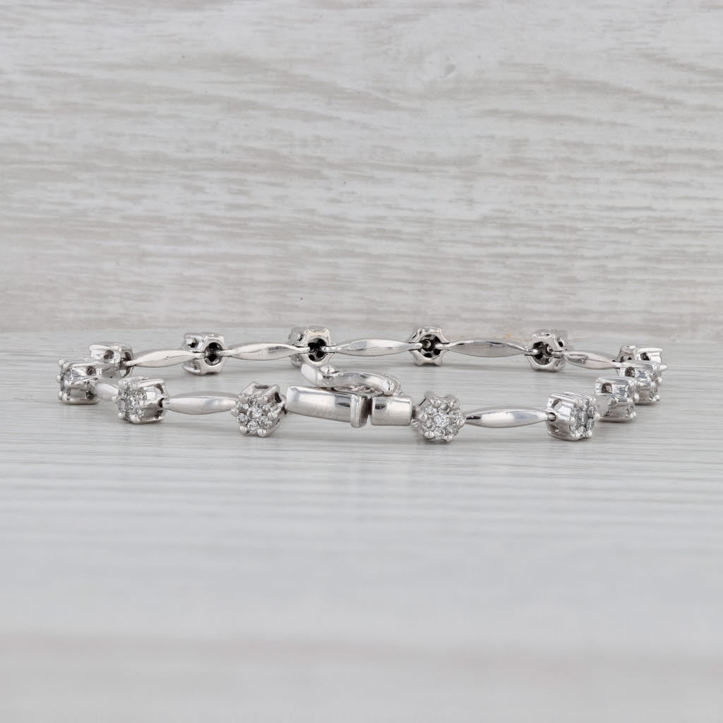 Gray 0.80ctw Diamond Bar Link Bracelet 14k White Gold 7" 4.5mm