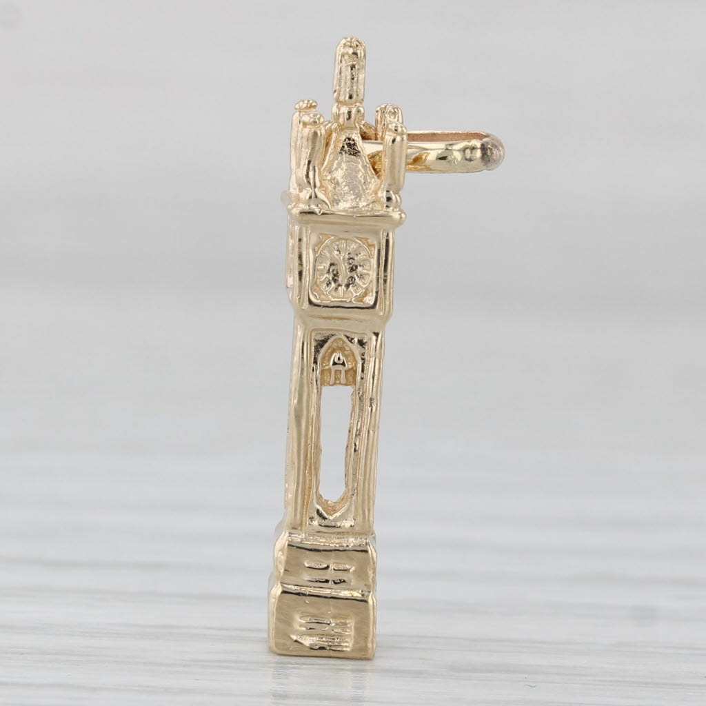 Light Gray Big Ben Clock Tower Charm 14k Gold Vintage London England Souvenir Pendant