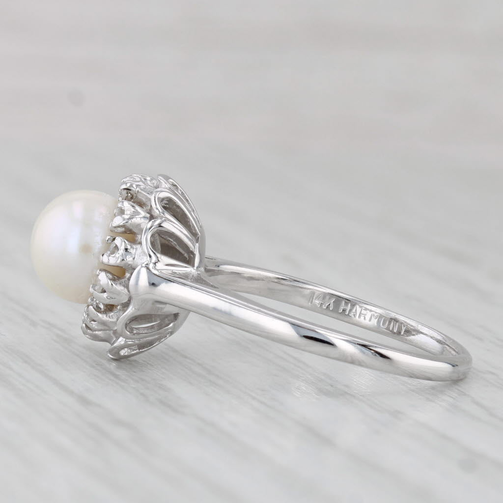 Gray Cultured Pearl Diamond Halo Ring 14k White Gold Size 7.25