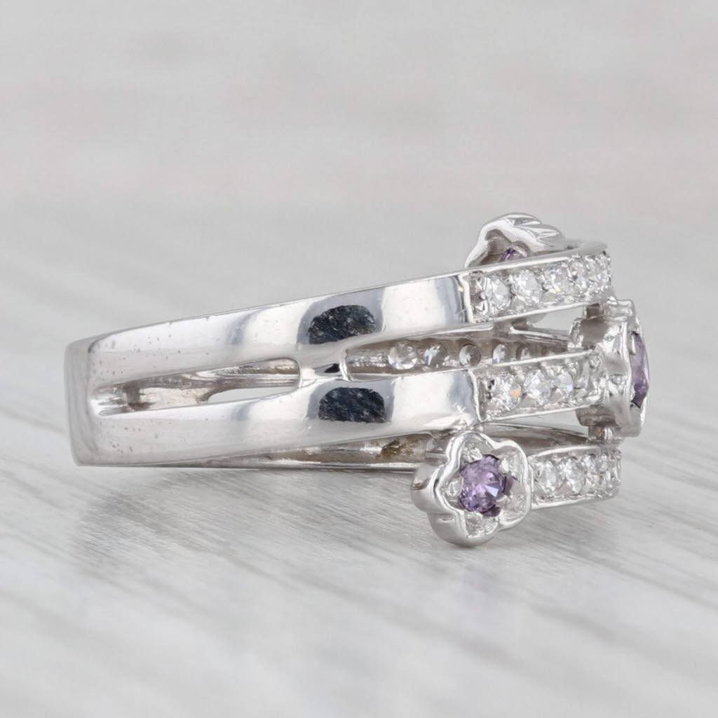 Gray 0.45ctw Purple & White Cubic Zirconia Bypass Coil Ring 14k White Gold Size 7.75