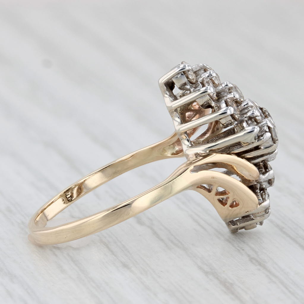 Light Gray 0.70ctw Diamond Cluster Ring 14k Yellow Gold Bypass Size 7.25 Cocktail