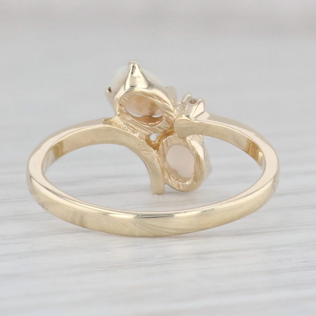 Light Gray Opal Diamond Bypass Ring 10k Yellow Gold Size 5.25 Oval 2-Stone