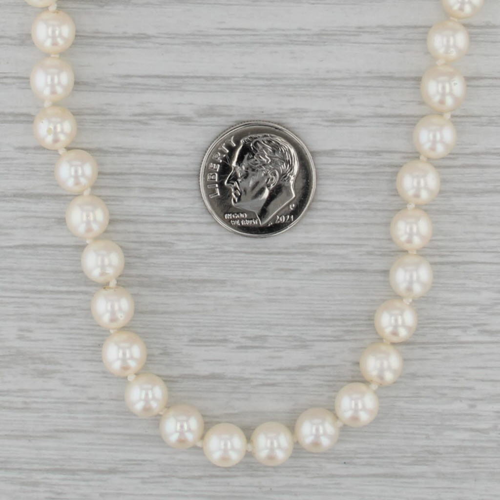 Diamond Clasp Pearl Bead Single Strand Necklace 14k Gold 31.5"