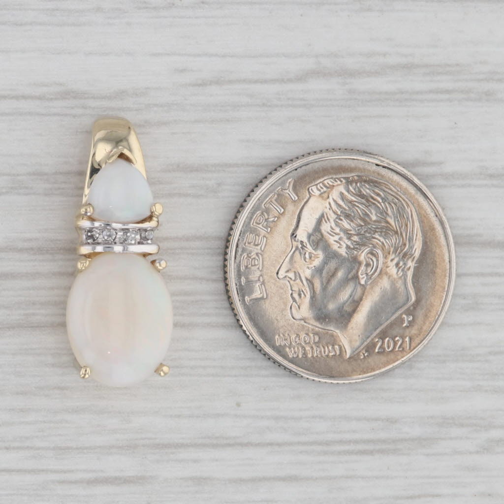 Gray Opal Drop Pendant 10k Yellow Gold Diamond Accents Small