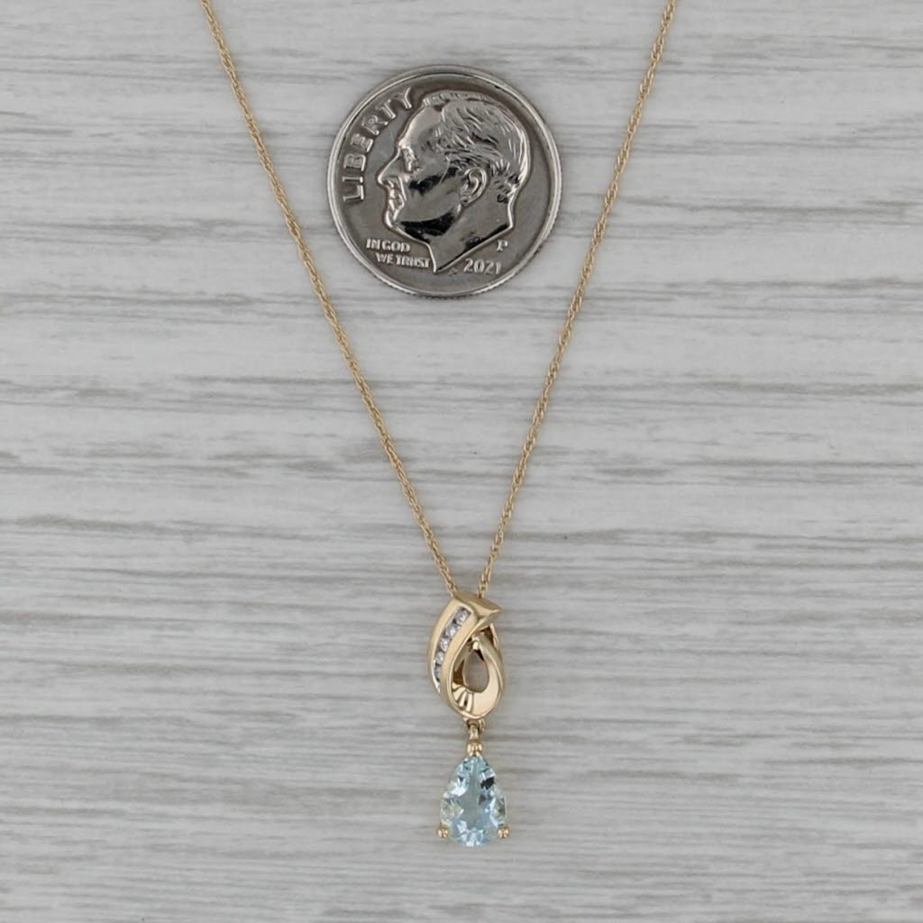 0.65ctw Aquamarine Diamond Pendant Necklace 14k Yellow Gold 18" Rope Chain
