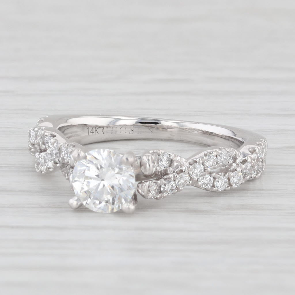 Light Gray 0.93ctw Round Diamond Twisted Rope Engagement Ring GIA Size 6 14k White Gold