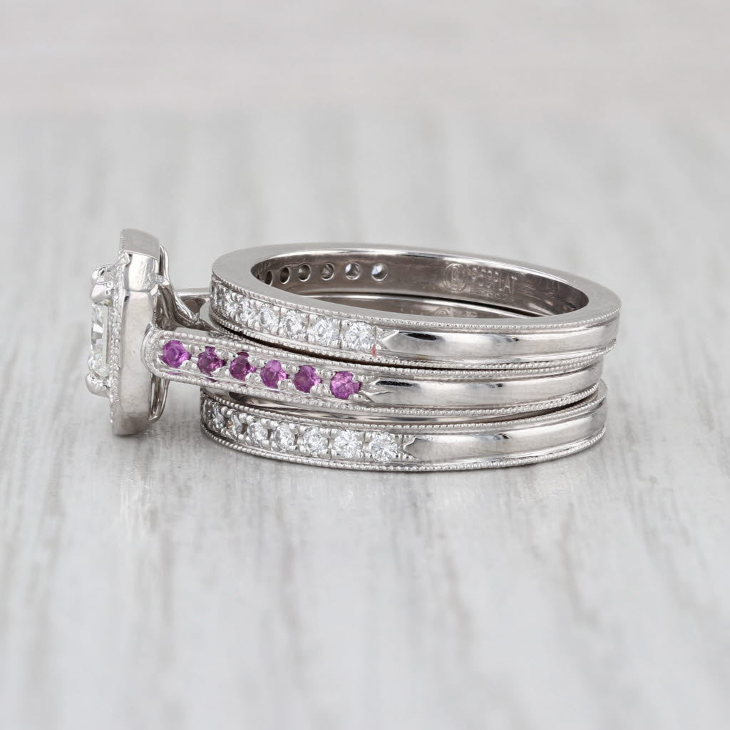 1.62ctw Radiant Diamond Halo Engagement 2 Wedding Band Bridal Set Platinum