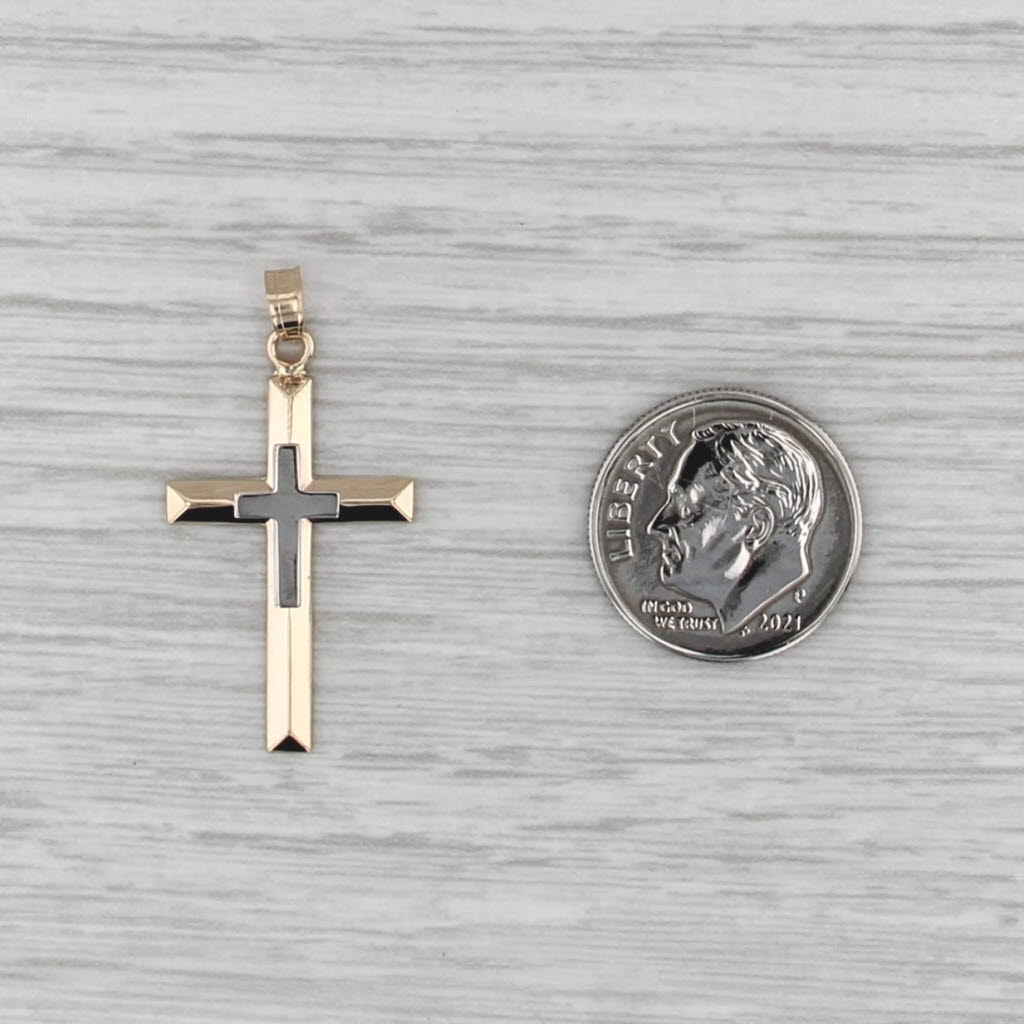 New Double Cross Pendant 14k Yellow White Gold Religious Jewelry