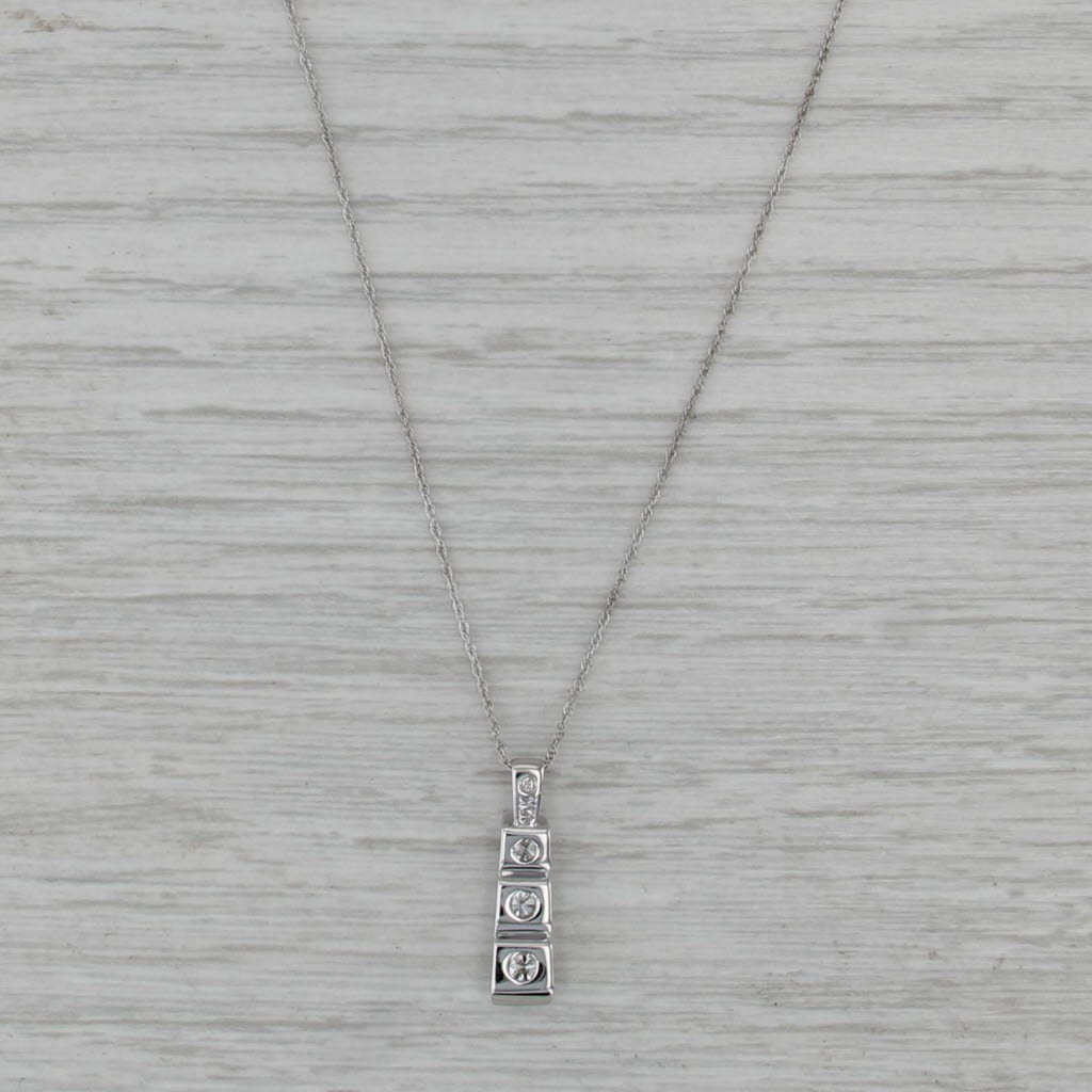 0.27ctw Diamond 3-Stone Journey Pendant Necklace 10k White Gold 18" Rope Chain