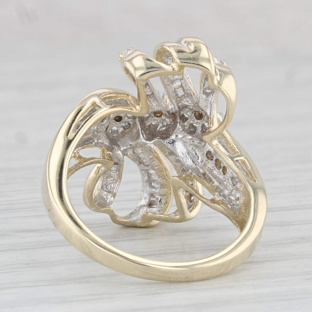 Light Gray 0.44ctw Diamond Bow Cocktail Ring 10k Yellow Gold Size 7.25