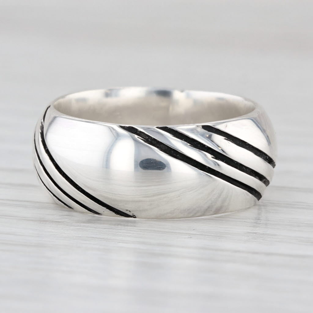 Line Etched Silver Band Sterling Silver Size 6 Ring 8mm Mexico