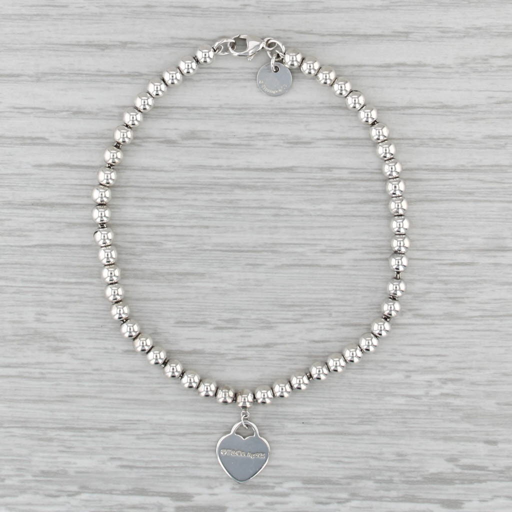 Return to Tiffany ID Heart Lock Tag Bracelet Sterling Silver 7.25" Bead Chain
