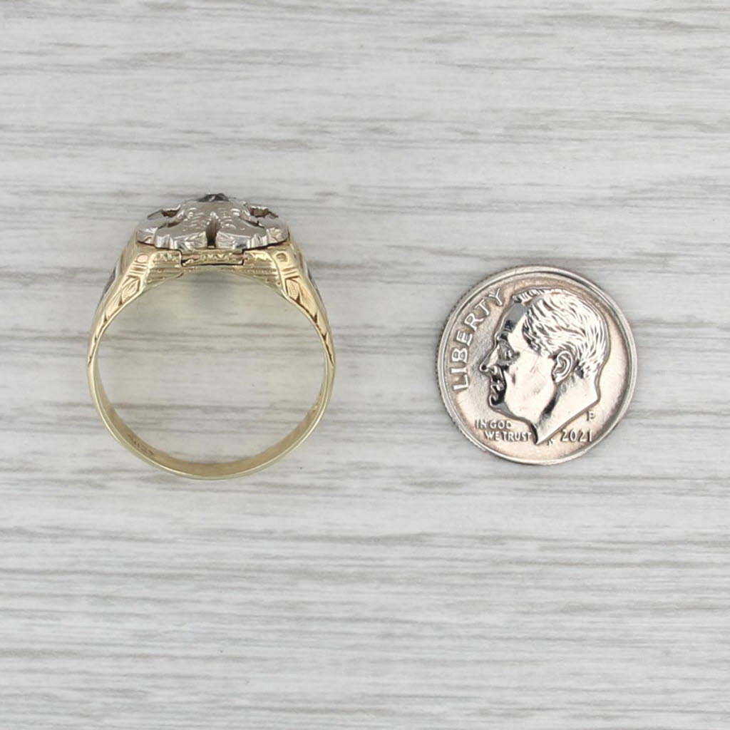 Vintage Diamond Masonic Scottish Rite Signet Ring 14k Gold Size 9.25-9.5