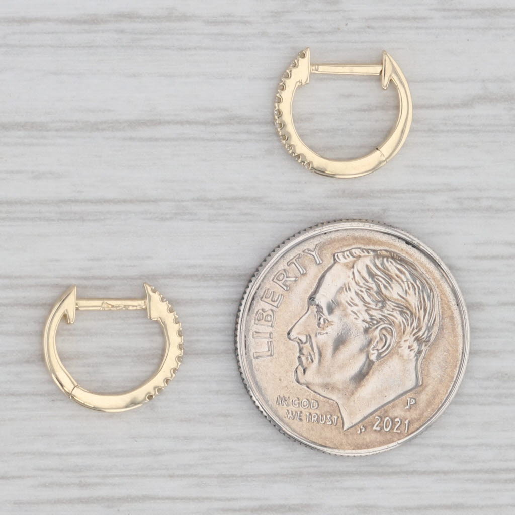 Light Gray New Diamond Micro Hoop Huggie Earrings 14k Yellow Gold Small Round Hoops