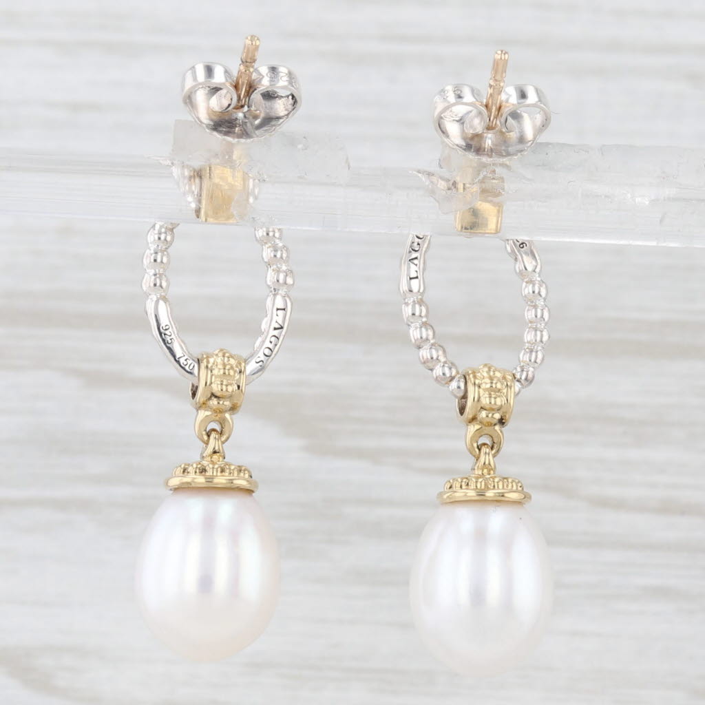 Light Gray Lagos Caviar Cultured Pearl Earrings Pouch Sterling Silver 18k Gold 01-82028-M