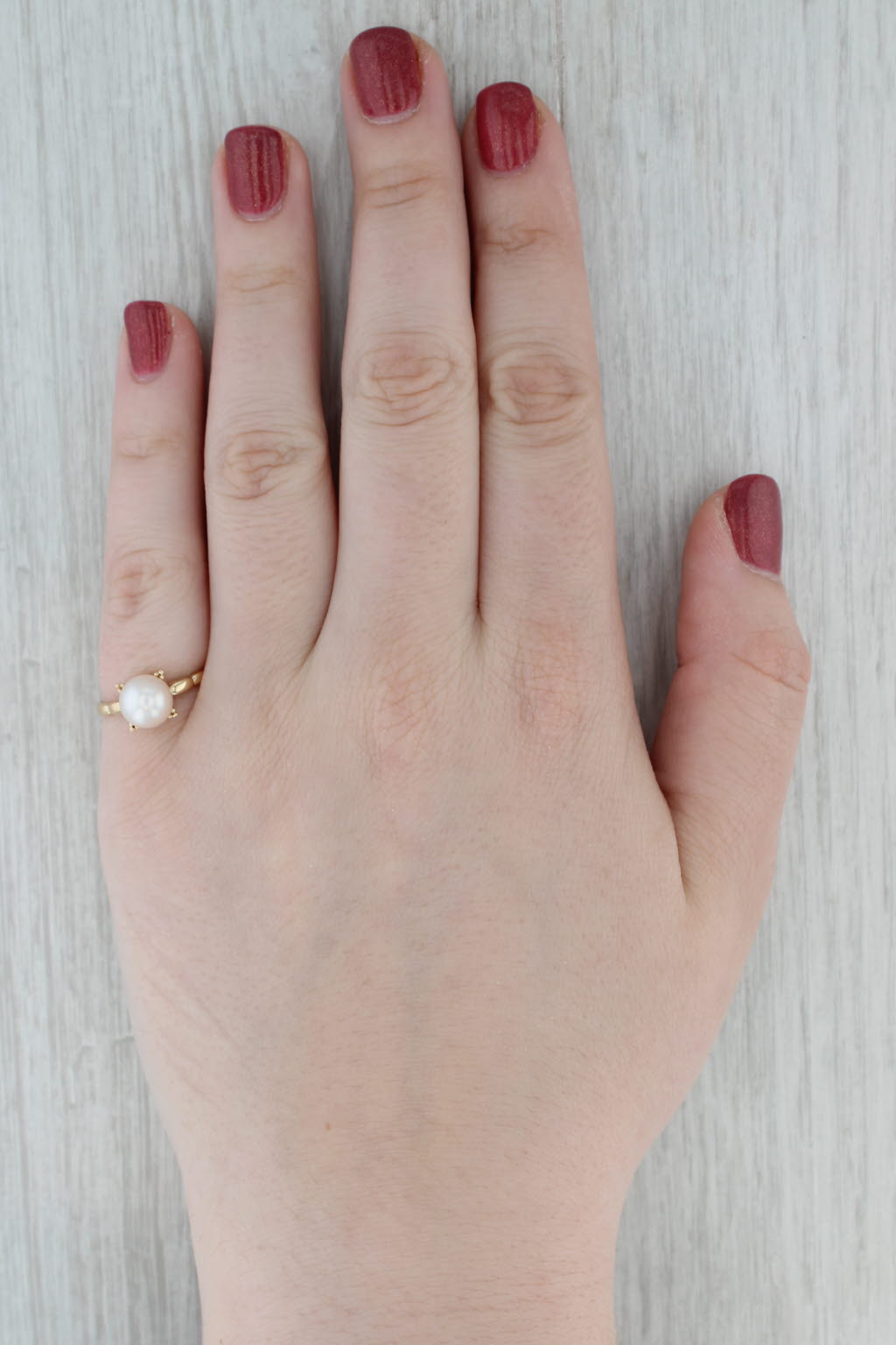 Gray Vintage 8mm Cultured Pearl Solitaire Ring 14k Yellow Gold Size 7