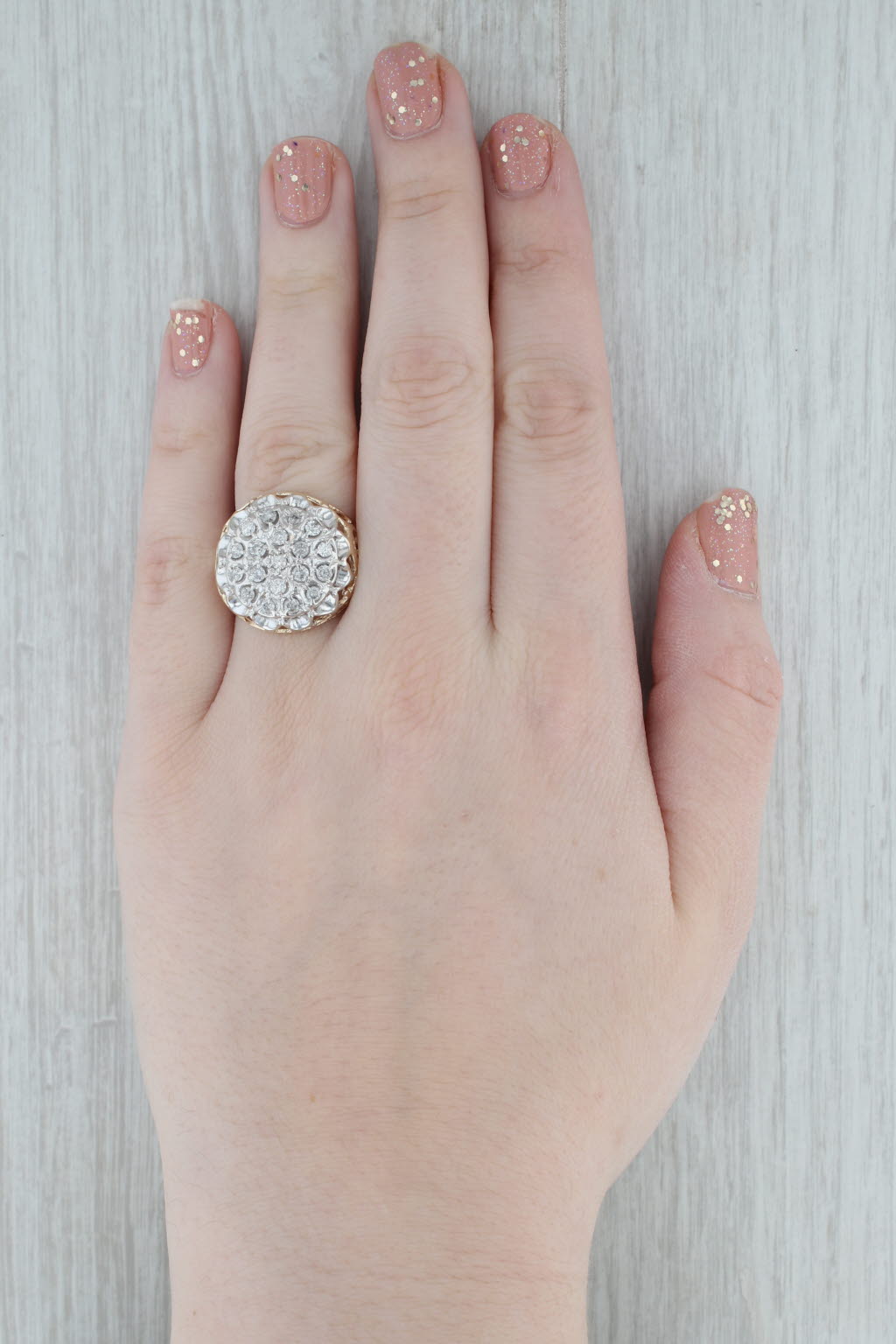 Gray 0.80ctw Diamond Cluster 10k Yellow Gold Size 8.5 Cluster Ring