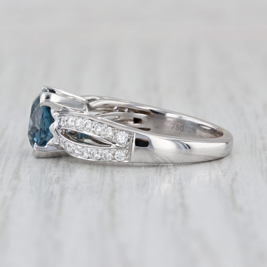 3.20ctw Blue Topaz Diamond Ring 18k White Gold Size 6.75 Engagement