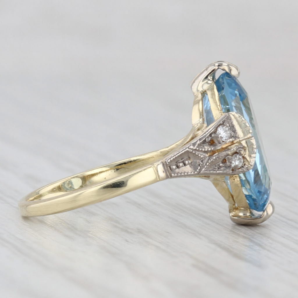 Light Gray Vintage 3.32ctw Oval Aquamarine Diamond Ring 14k White Gold Size 5.5 Oak Leaf