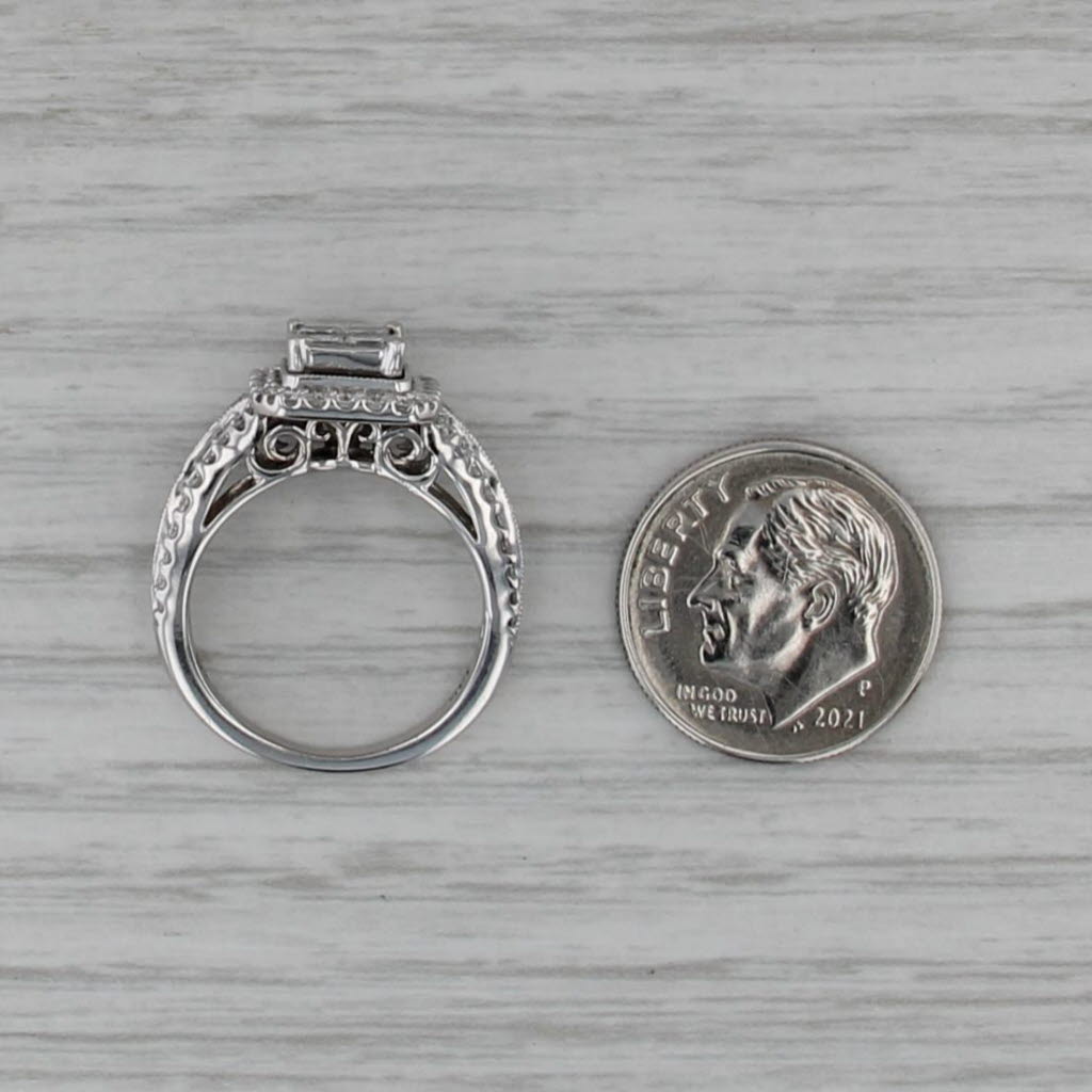 0.90ctw Princess Diamond Halo Engagement Ring 14k White Gold Size 5.25