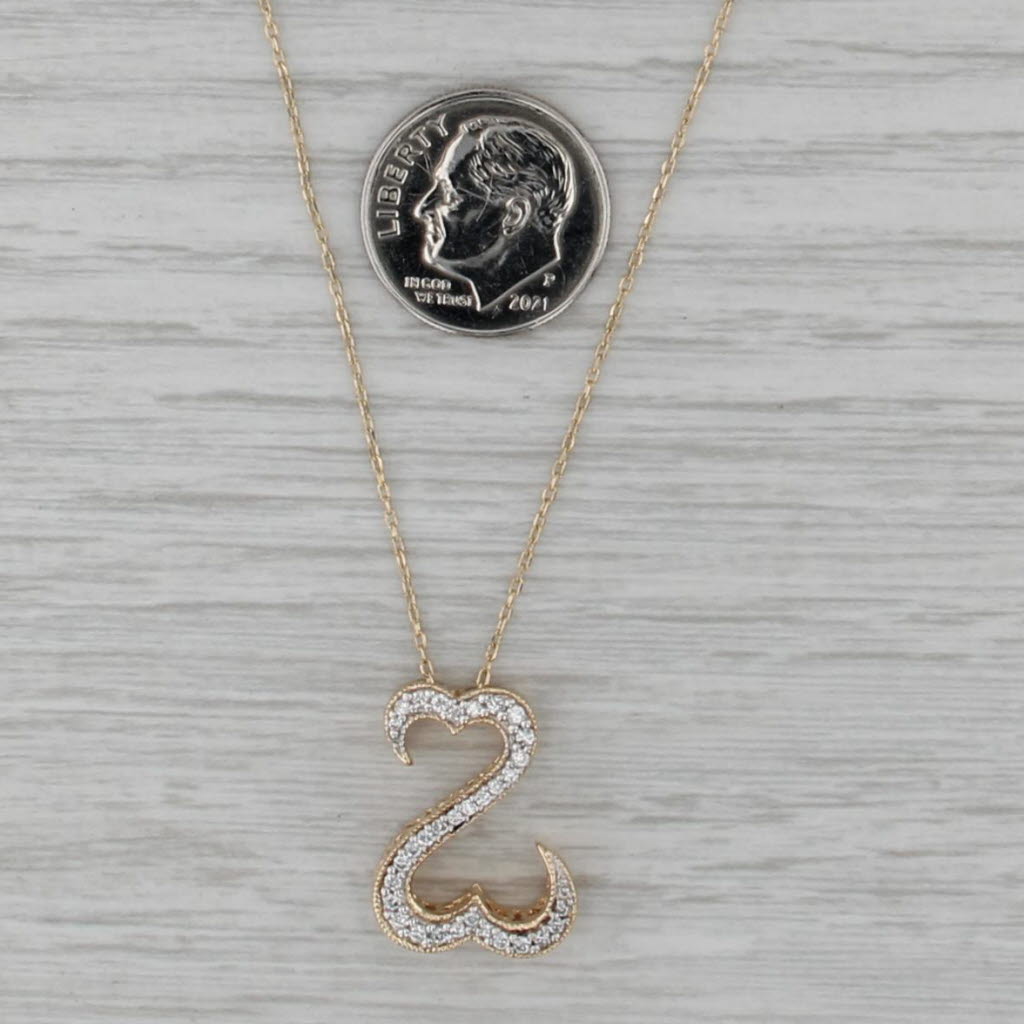 0.20ctw Diamond Open Hearts Pendant Necklace 14k Gold Cable Chain Jane Seymour