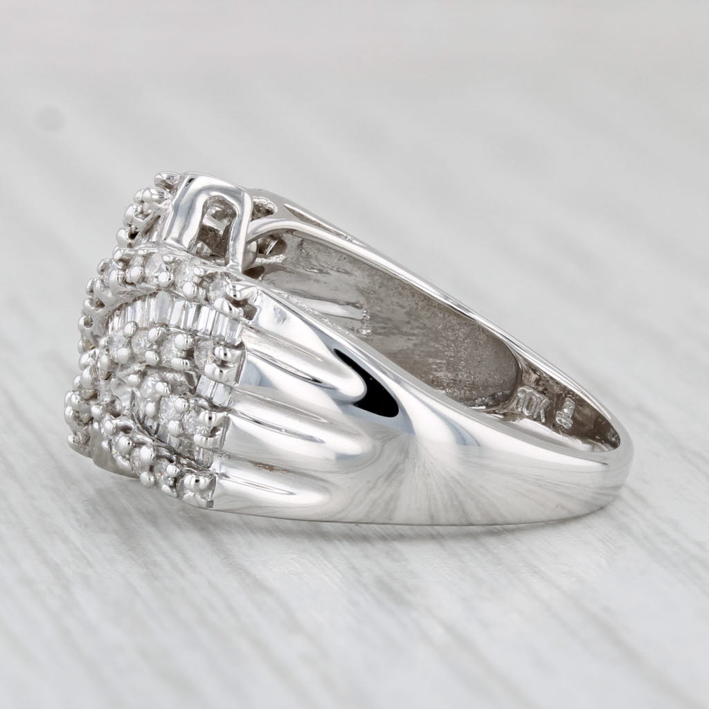Light Gray 0.94ctw Diamond Crossover Ring 10k White Gold Size 7 Cocktail