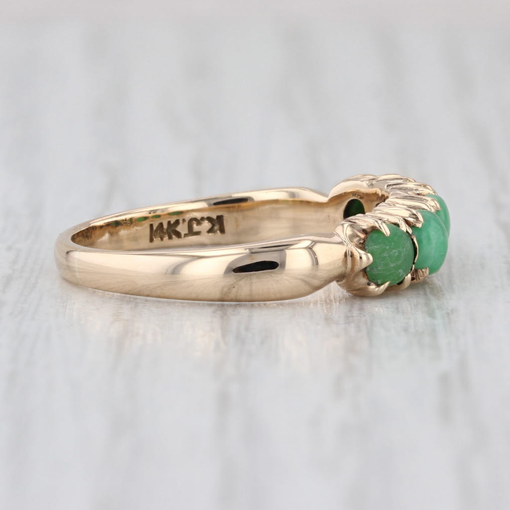 Vintage Green Jadeite Jade Ring 14k Yellow Gold Size 8 Stackable Round Cabochons