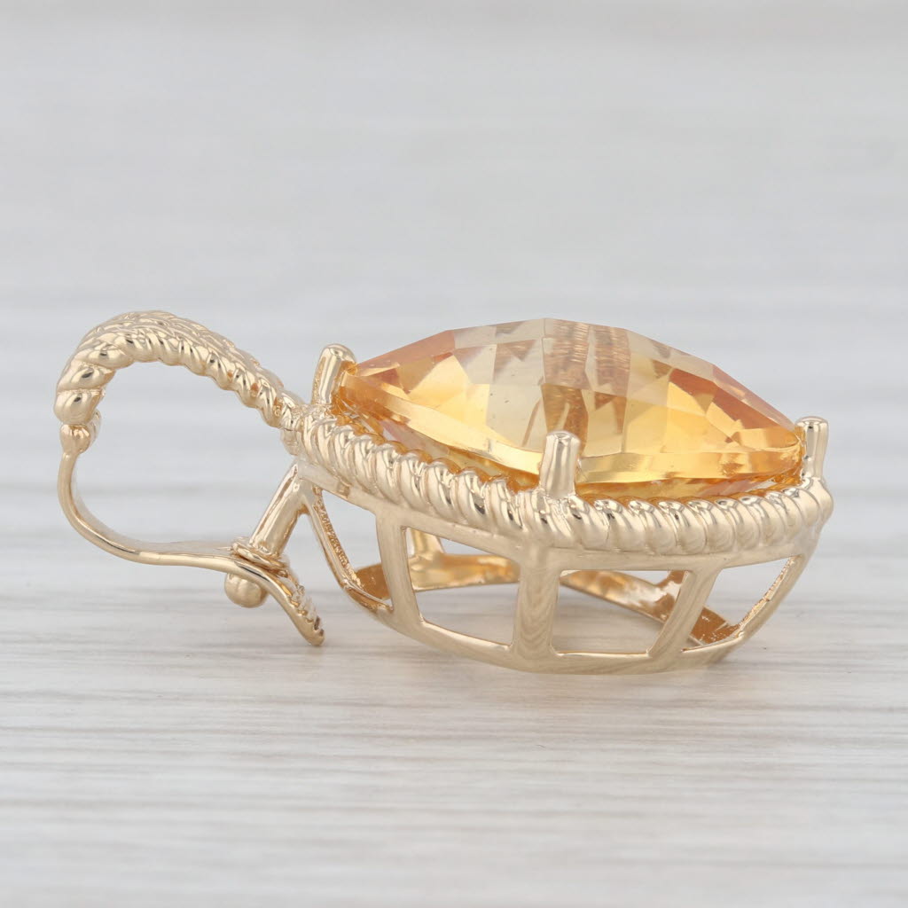 Light Gray 12ct Citrine Pendant14k Yellow Gold Statement Drop Clip Bail