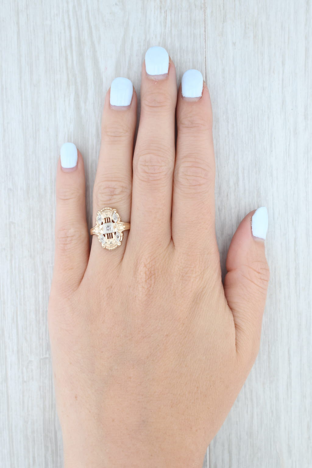 Light Gray Vintage Diamond Ring 14k Yellow Gold Size 5.75