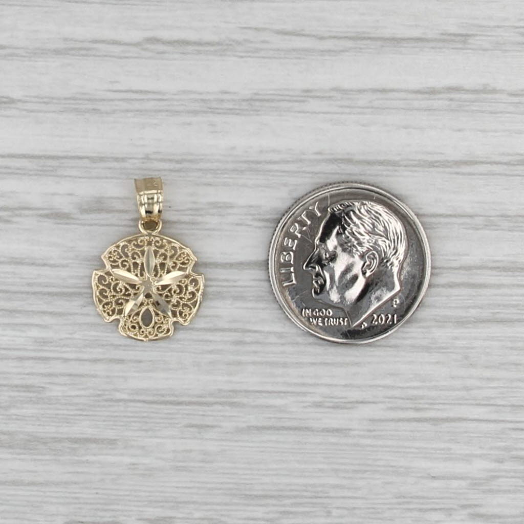 Small Sand Dollar Pendant 14k Yellow Gold Charm Nautical Bead Themed Jewelry