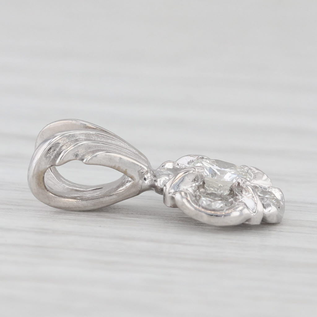 Light Gray 0.40ct Diamond Flower Pendant 14k White Gold Small Drop