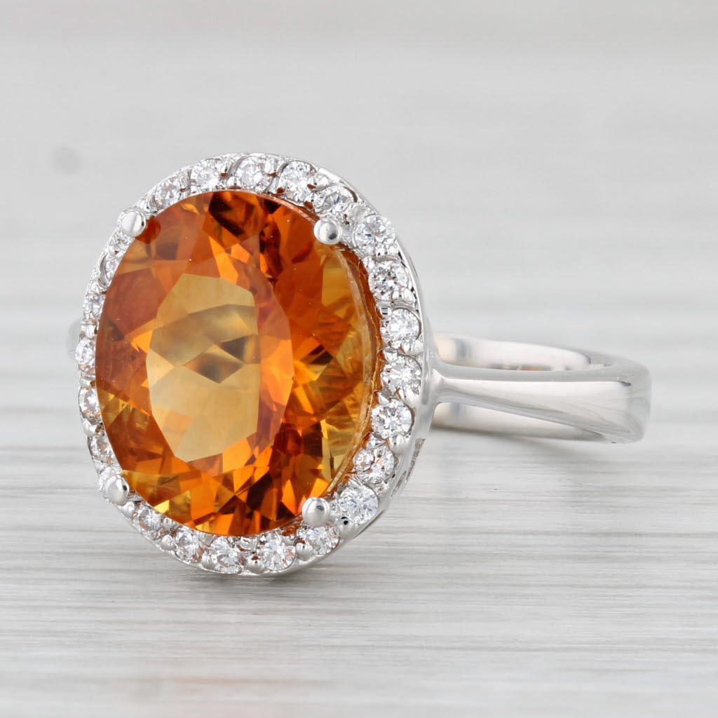 Light Gray 5.20ctw Orange Citrine Diamond Halo Ring 14k White Gold Size 7.75-8