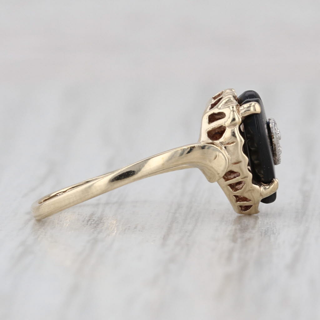 Vintage Onyx Heart Diamond Signet Ring 10k Yellow Gold Size 6
