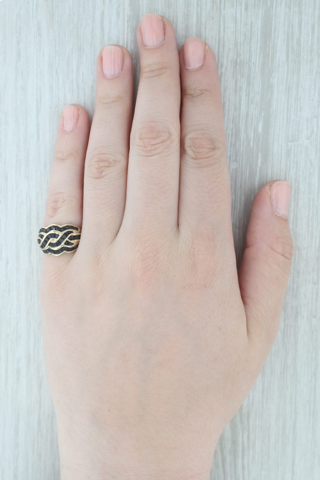 Gray 1.54ctw Blue Sapphire Knot Ring 10k Yellow Gold Size 7