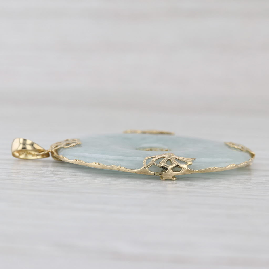 Green Jade Butterfly Hololith Pendant 14k Gold Chinese Character Good Fortune