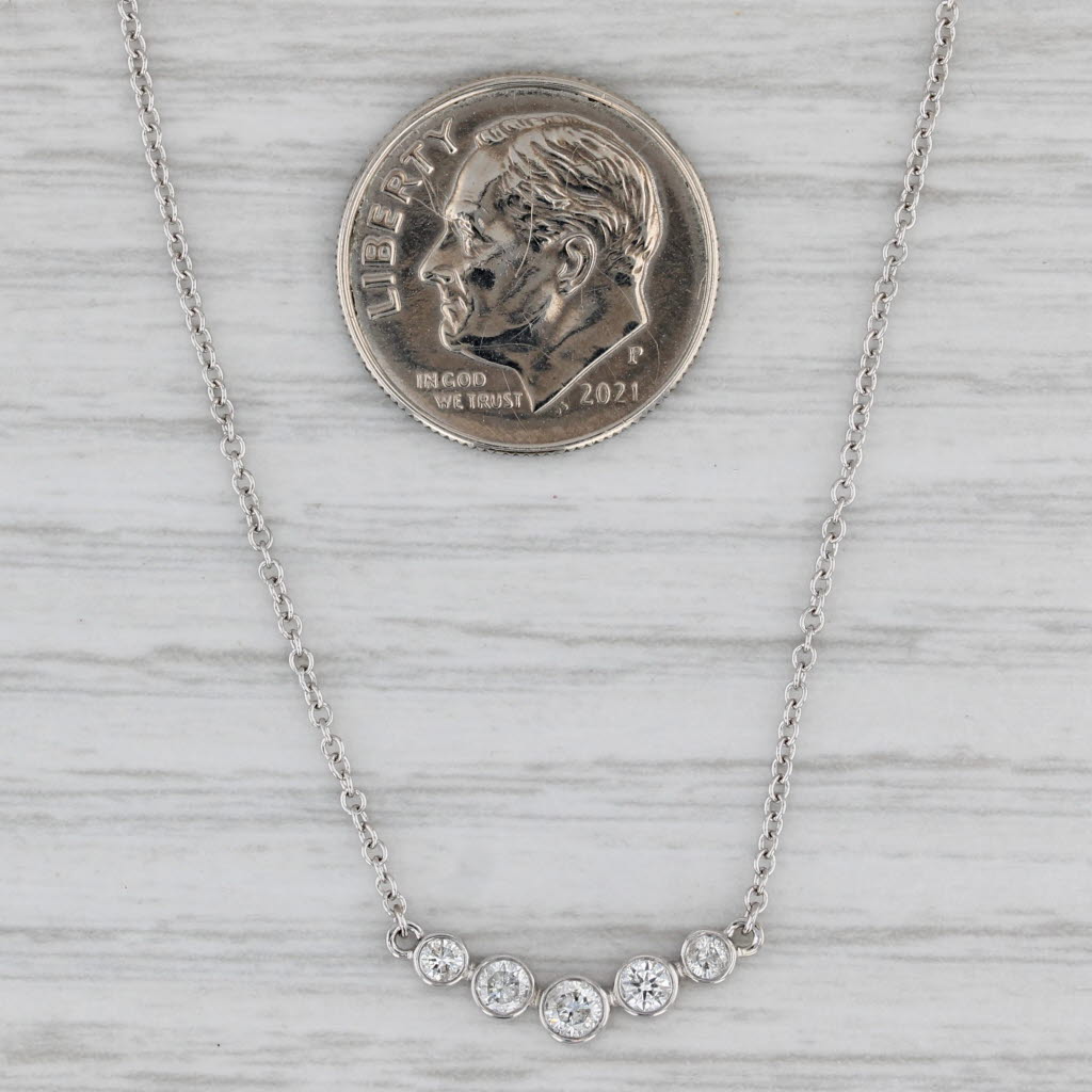 Gray 0.22ctw Diamond 5-Stone Necklace 14k White Gold 16.25" Cable Chain