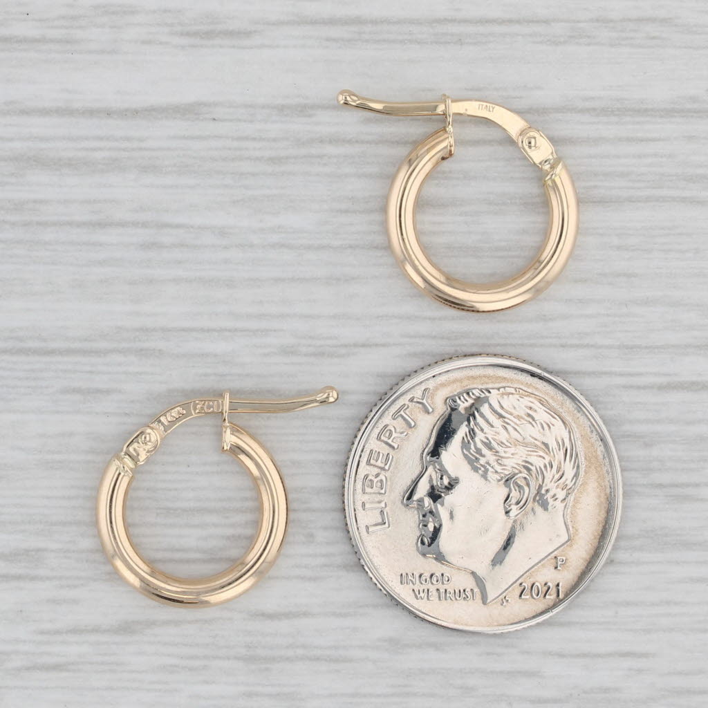 Gray New Small Hoop Huggie Earrings 14k Yellow Gold Round Hoops Snap Top Pierced