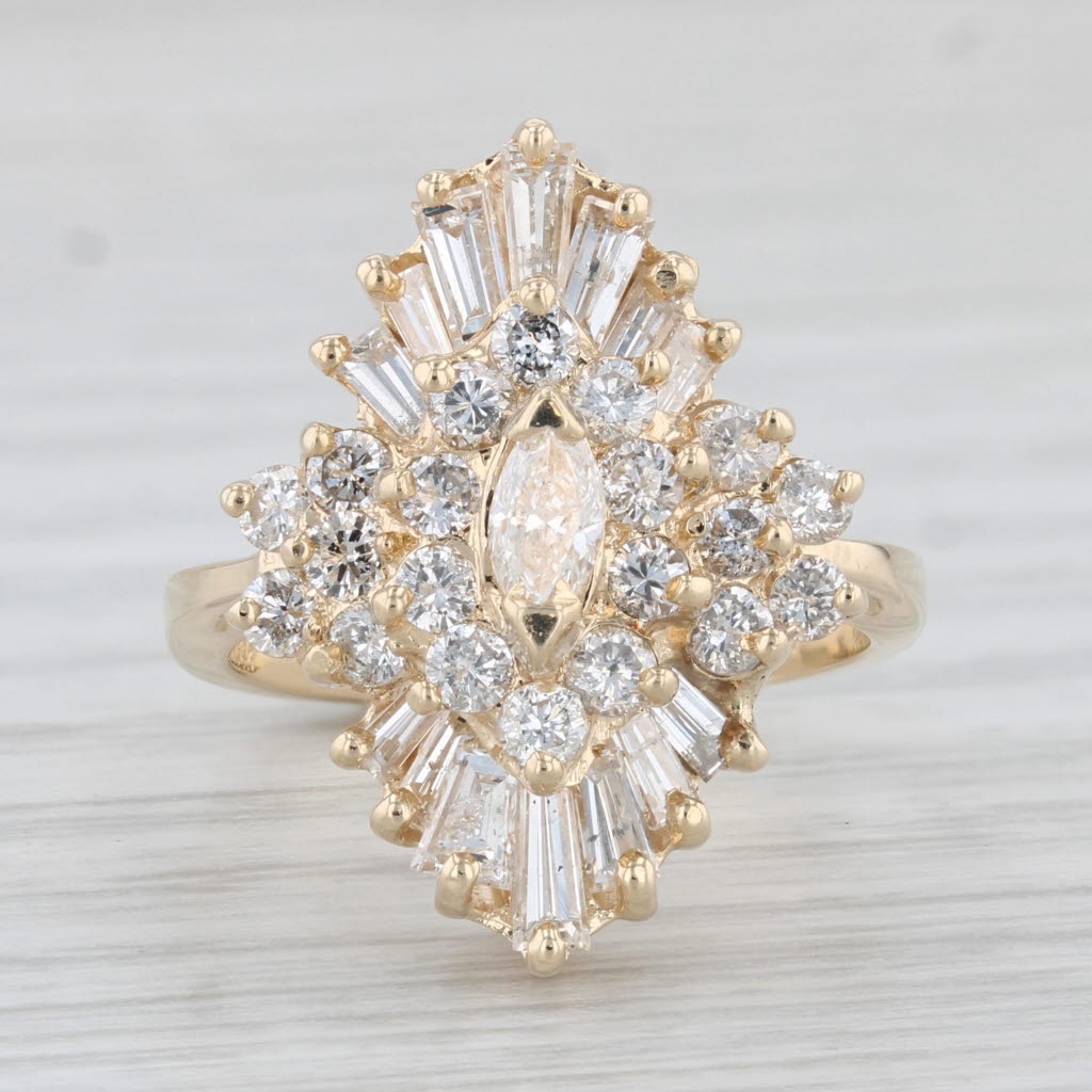 Light Gray 1.66ctw Diamond Cluster Engagement Ring 14k Yellow Gold Size 5.5 Engagement