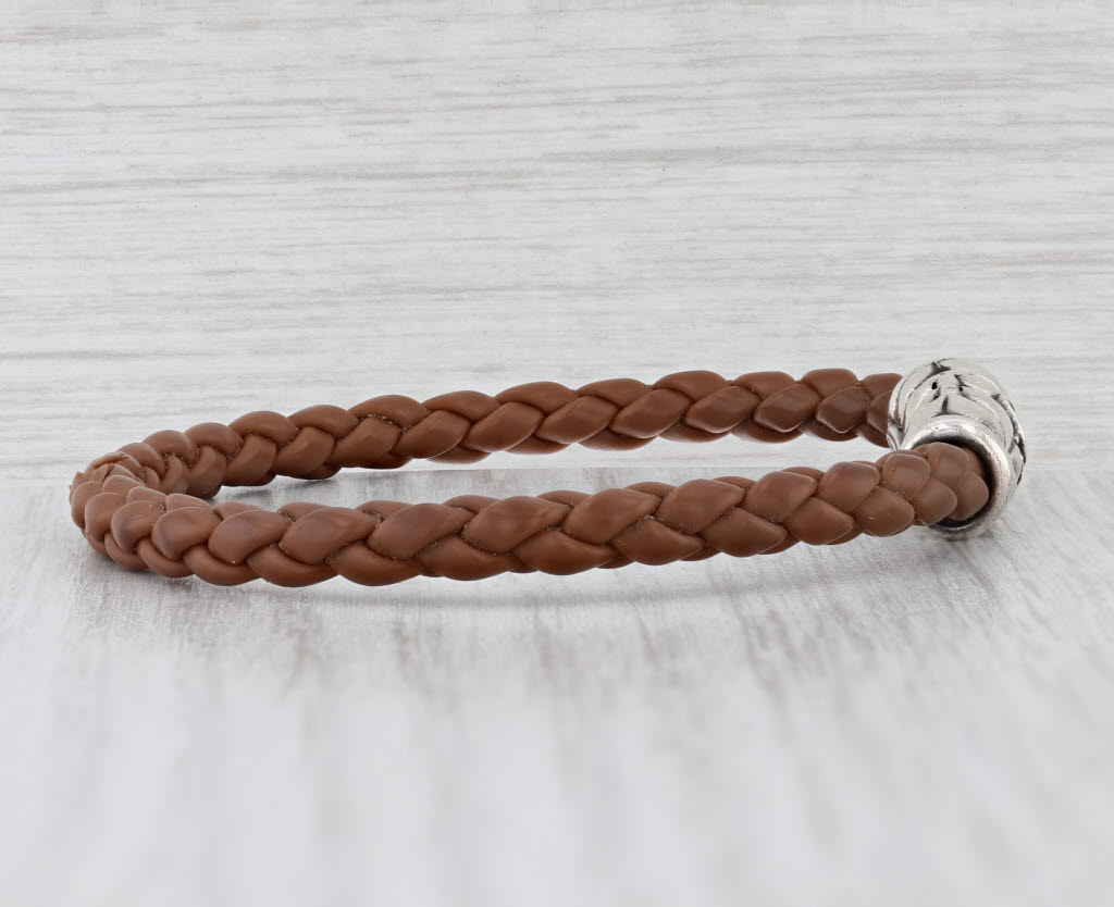 David Yurman Leather Braided Band Bracelet Sterling Silver 6.75" 5mm